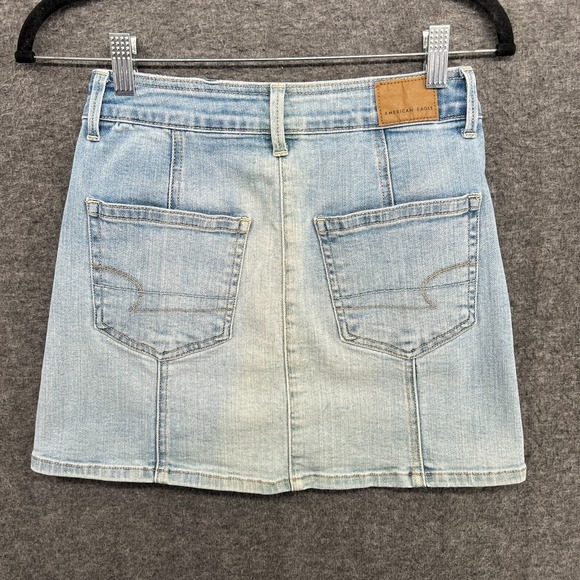 American Eagle Skirt Womens 0 Hi-Rise A Line Denim Jean Button Front Coastal Min - Picture 8 of 10